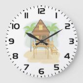 トロピカルビーチハットサーフボードアンドパームツリーズ ラージ壁時計 (正面)