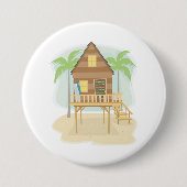 トロピカルビーチハットサーフボードアンドパームツリーズ 缶バッジ (正面)