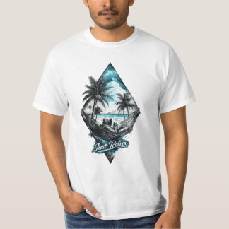 トロピカルビーチハンモックTシャツ - リラックスデザイン Just Relax Tropical Tシャツ