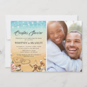 トロピカルビーチハート写真カップルシャワー 招待状 (正面)