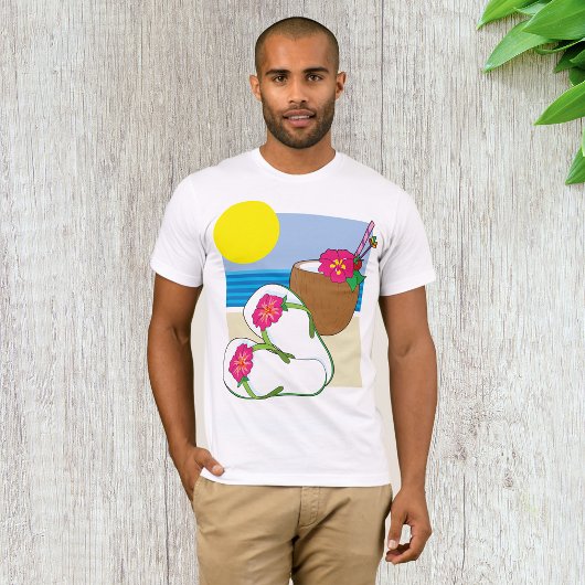 トロピカルビーチバケーション ココナッツフラワーフリップフロップ Tシャツ