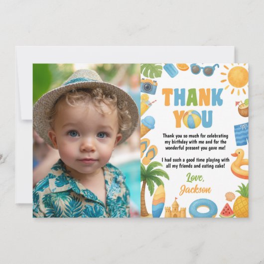 トロピカルビーチバースデーサマーパーティーの写真 サンキューカード (正面)