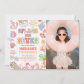 トロピカルビーチバースデー7歳記念写真 招待状 (正面)
