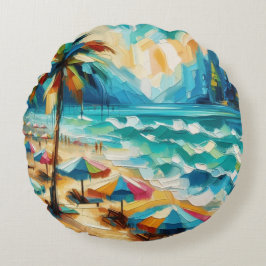 トロピカルビーチバ絵を描ンブレラス ラウンドクッション