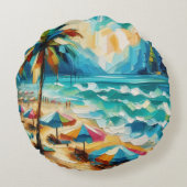 トロピカルビーチバ絵を描ンブレラス ラウンドクッション (裏面)