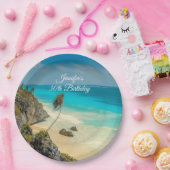 トロピカルビーチパラダイスウィズパームツリーズ誕生日 ペーパープレート (パーティー)