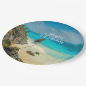 トロピカルビーチパラダイスウィズパームツリーズ誕生日 ペーパープレート (アングル)