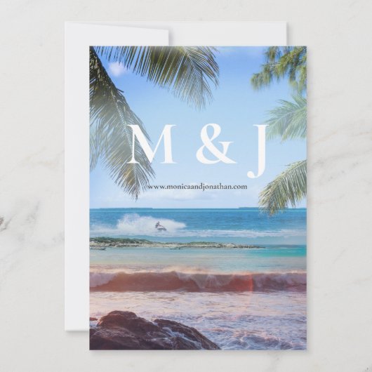 トロピカルビーチパームの目的地ウェディング 招待状 (裏面)