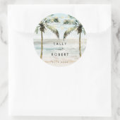 トロピカルビーチパームウェディングシャワーステッカー ラウンドシール (バッグ)
