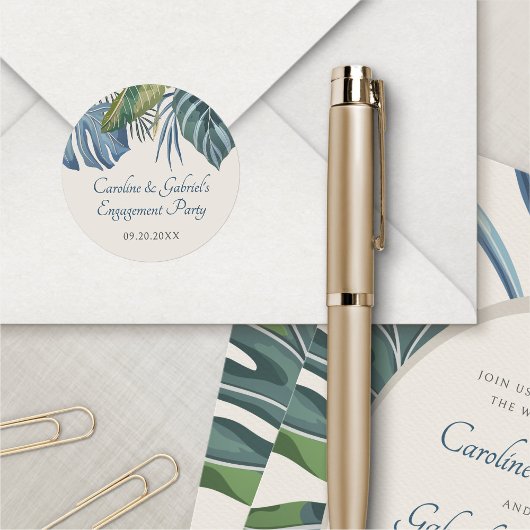 トロピカルビーチパームウェディングシャワーパーティー ラウンドシール