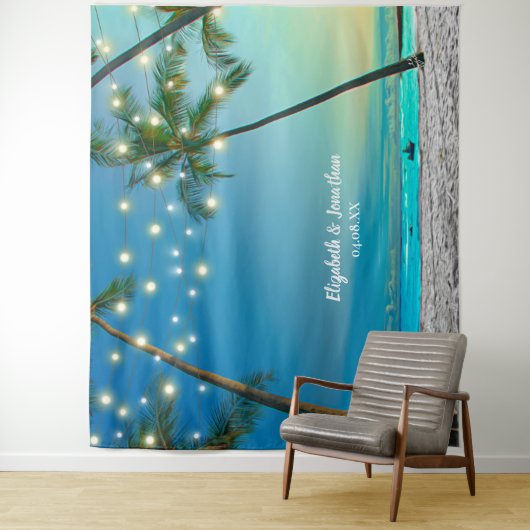 トロピカルビーチパームウエディングフォトブース背景 タペストリー (インサイチュ)