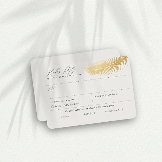 トロピカルビーチパームクリームミール選択RSVPカード 出欠カード