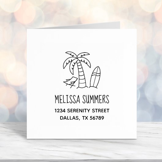 トロピカルビーチパームサーフボードアドレス セルフインキングスタンプ
