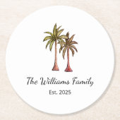 トロピカルビーチパームシンプルツリー夏 ラウンドペーパーコースター (正面)