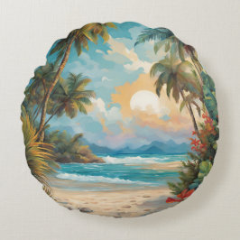 トロピカルビーチパームスサンフラワーズハワイ ラウンドクッション