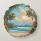トロピカルビーチパームスサンフラワーズハワイ ラウンドクッション (裏面)