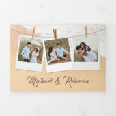 トロピカルビーチパームストリングライトラン結婚タンズ 三つ折り招待状 (カバー)