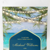 トロピカルビーチパームストリングライトラン結婚タンズ 三つ折り招待状 (内部最初)