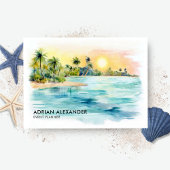 トロピカルビーチパームツリーウォーターカラーアイランド 名刺