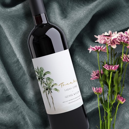 トロピカルビーチパームツリーウォーター結婚カラー感謝していズ ワインラベル