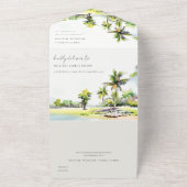 トロピカルビーチパームツリーウォーター結婚カラー オールインワン招待状 (外側)