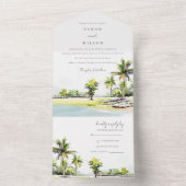 トロピカルビーチパームツリーウォーター結婚カラー オールインワン招待状 (内側)