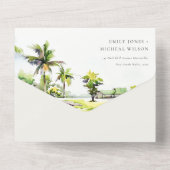 トロピカルビーチパームツリーウォーター結婚カラー オールインワン招待状 (裏面)