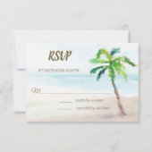 トロピカルビーチパームツリーウォーター結婚カラー 出欠カード (正面)