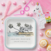 トロピカルビーチパームツリースケッチ水結婚色 ペーパープレート (パーティー)