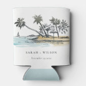 トロピカルビーチパームツリースケッチ水結婚色 缶クーラー (裏面)