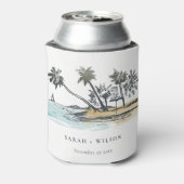 トロピカルビーチパームツリースケッチ水結婚色 缶クーラー (缶裏面)