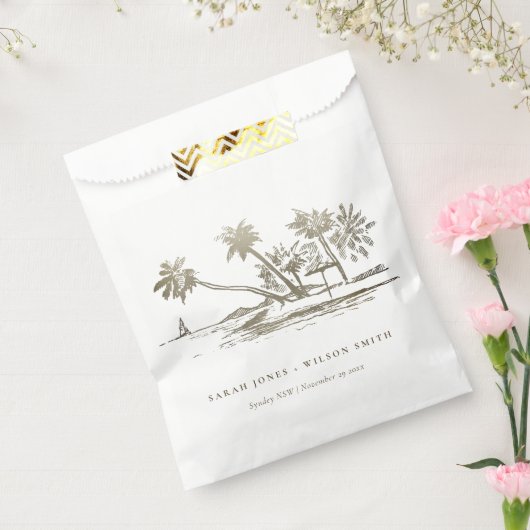 トロピカルビーチパームツリースケッチ淡い色の金ゴールド結婚ズ フェイバーバッグ (封をした状態)