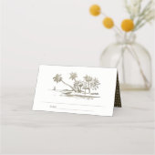 トロピカルビーチパームツリースケッチ淡い色の金ゴールド結婚ズ プレイスカード (裏面)