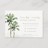 トロピカルビーチパームツリーズウォーターカラーウェディングRsvp エンクロージャーカード (正面)