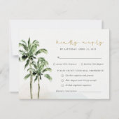 トロピカルビーチパームツリーズウォーターカラーウェディングRsvp 出欠カード (正面)