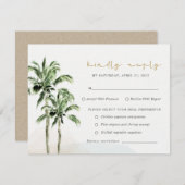 トロピカルビーチパームツリーズウォーターカラーウェディングRsvp 出欠カード (正面/裏面)