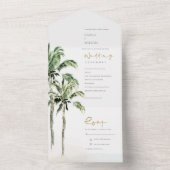 トロピカルビーチパームツリーズウォーター結婚カラー オールインワン招待状 (内側)