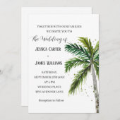 トロピカルビーチパームツリーズウォーター結婚カラー 招待状 (正面/裏面)