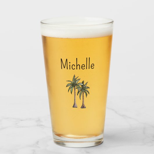 トロピカルビーチパームツリーズシンプルタイポグラフィ タンブラーグラス (ドリンク正面)