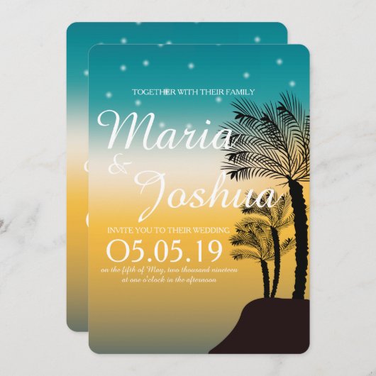 トロピカルビーチパームツリーズスタリーラ結婚イツ 招待状 (正面/裏面)