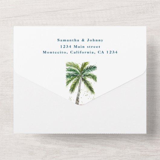 トロピカルビーチパームツリーズデスティネーションシーサイド オールインワン招待状 (裏面)