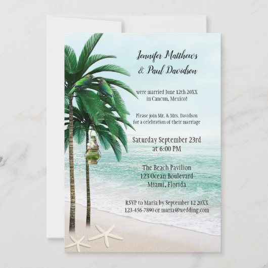 トロピカルビーチパームツリーズポストウェディングパーティー 招待状 (正面)
