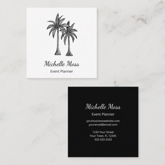 トロピカルビーチパームツリーズモダンプロフェッショナル スクエア名刺 (正面/裏面)