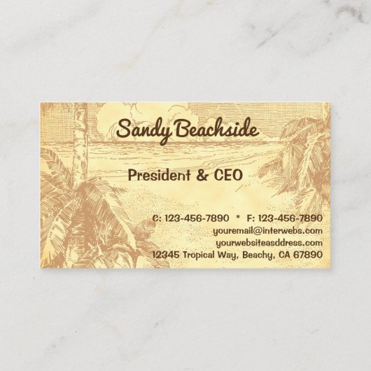 トロピカルビーチパームツリーズヴィンテージアートカスタム コーリングカード (裏面)
