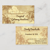 トロピカルビーチパームツリーズヴィンテージアートカスタム コーリングカード (正面/裏面)