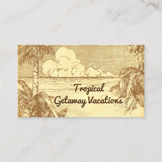 トロピカルビーチパームツリーズヴィンテージアートカスタム コーリングカード (正面)
