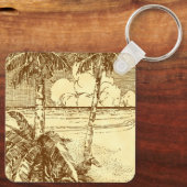 トロピカルビーチパームツリーズヴィンテージアート編集可能 キーホルダー (裏面)
