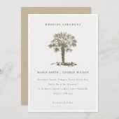 トロピカルビーチパームツリーダーク金ゴールドウェディング招待 サンキューカード (正面/裏面)