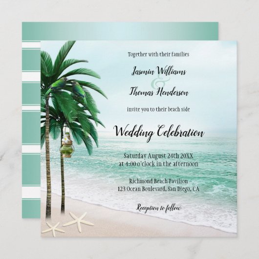 トロピカルビーチパームツリーデスティネーションウェディング 招待状 (正面/裏面)
