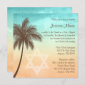 トロピカルビーチパームツリーバルミツワー招待状 招待状 (正面/裏面)